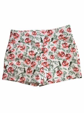 INC International Concepts White High-Waist Shorts with Pink Rose Print